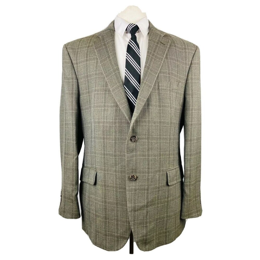 JOS A BANK Mens 44R Gray Check Soft Silk & Wool Blazer Sport Coat Suit Jacket